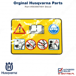 Naklejka z ostrzeżeniem pilarki Husqvarna